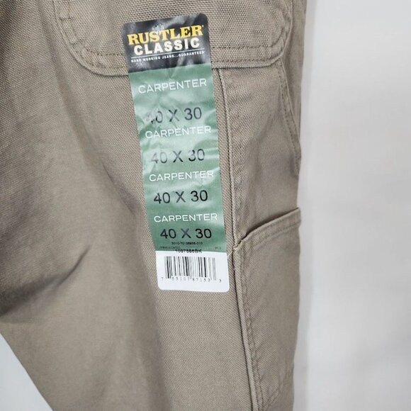 Wrangler Rustler Men's Canvas Carpenter Straight Leg Jeans in Khaki - Size 40x30 - Picture 8 of 11